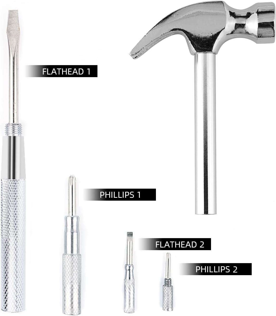 6-in-1 mini multifunctional metal hammer and screwdriver hand tool for Silver