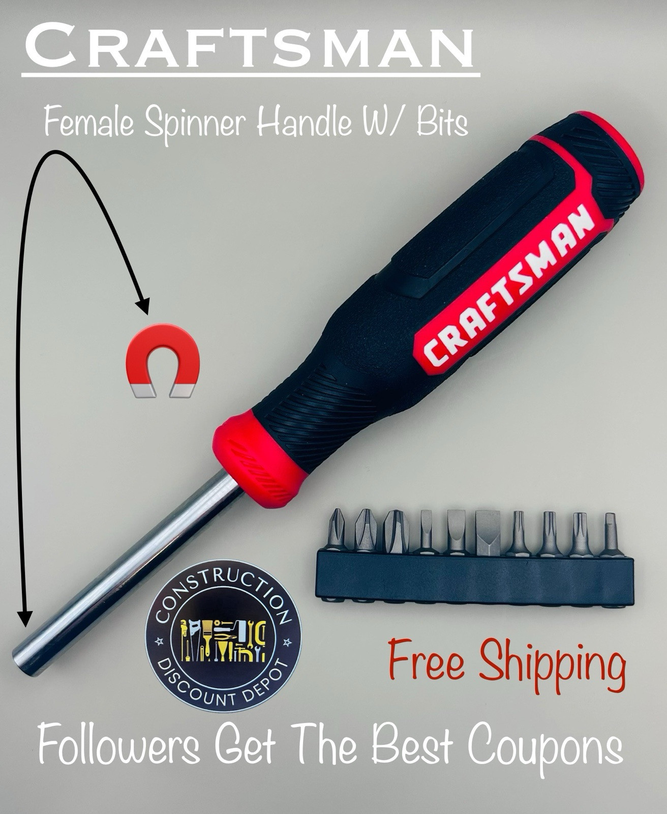 Craftsman Female Spinner Handle Multi-tip 10-1 Screwdriver Torx Phillips Slotted