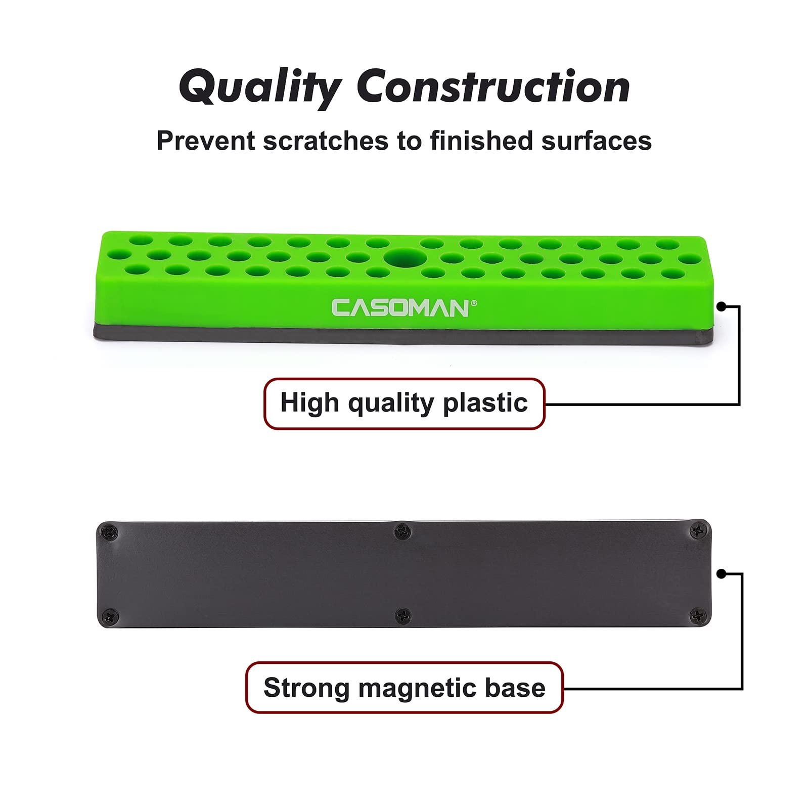 CASOMAN 1/4″ Hex Bit Organizer with Magnetic Base – 7*1.2*0.8 inches, Green