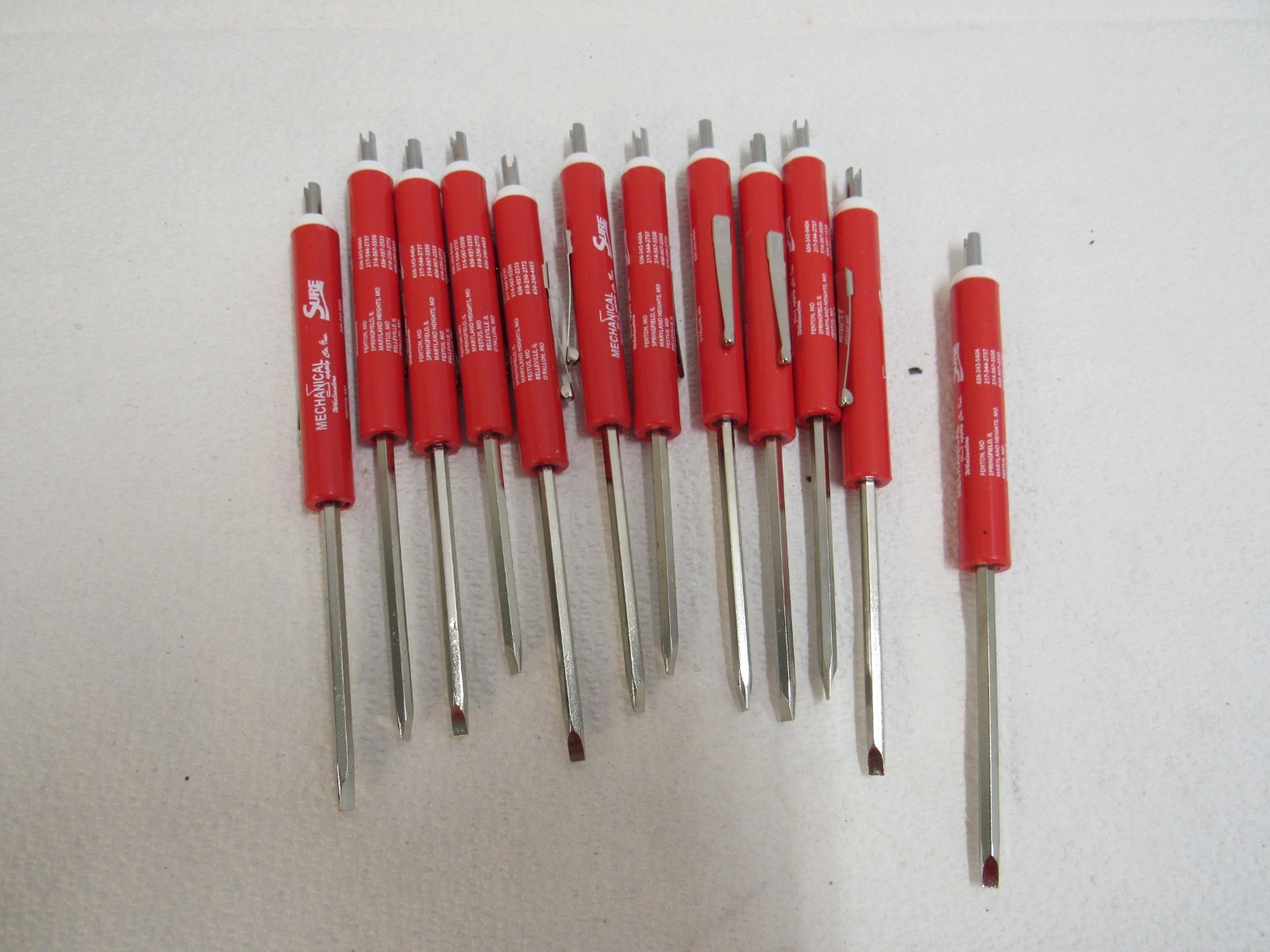 Lot of 12 “Branded” Pocket Screwdrivers Phillips & Flathead