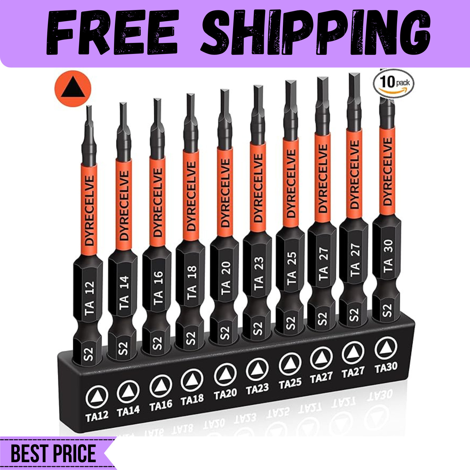 10-Pack Triangle Screwdriver Set – Premium S2 Steel Triangle Bit Set (2.56″ Long