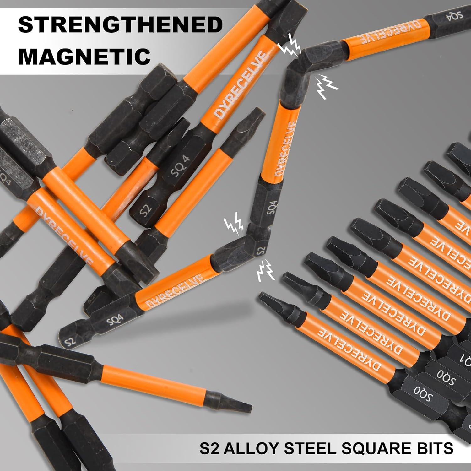 12-Pack Square Drive Bit Set, Magnetic Impact Screwdriver Bits | S2 Steel 1/4″ H