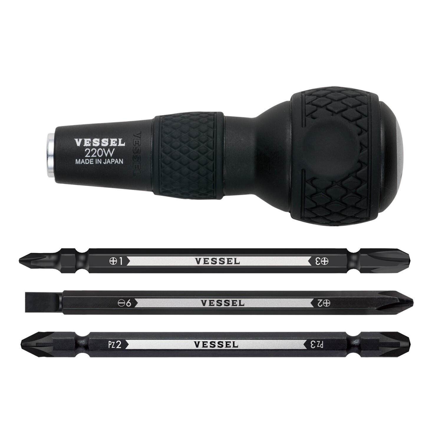 Vessel Ball Grip 1/4″ Hex Bit Interchangeable Screwdriver Set 220W-3 JAPAN
