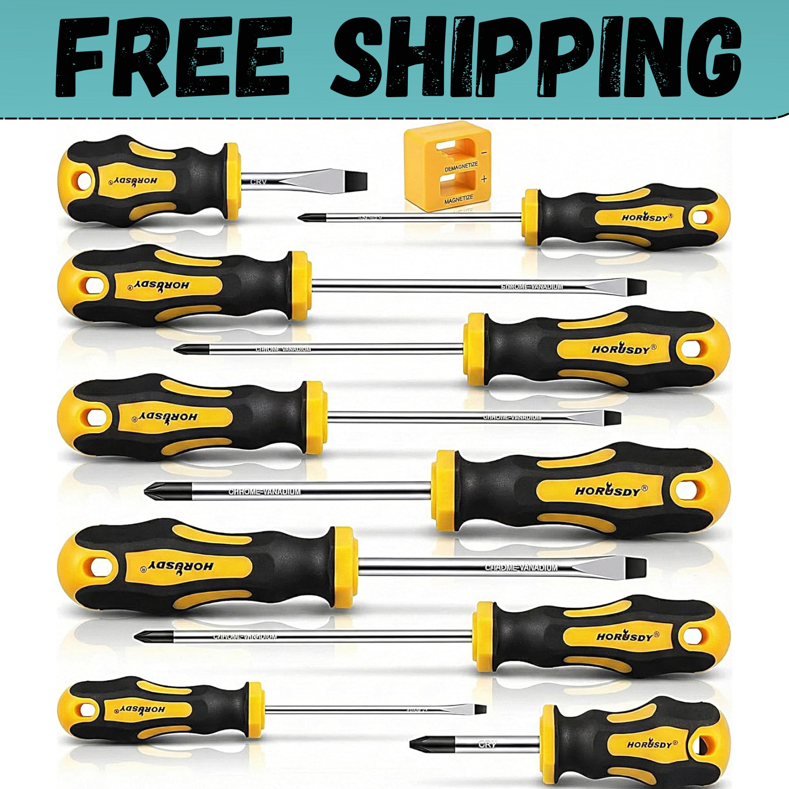 11-Pieces Magnetic Screwdriver Set 5 Phillips 5 Flat Head Tips Magnetizer Tool