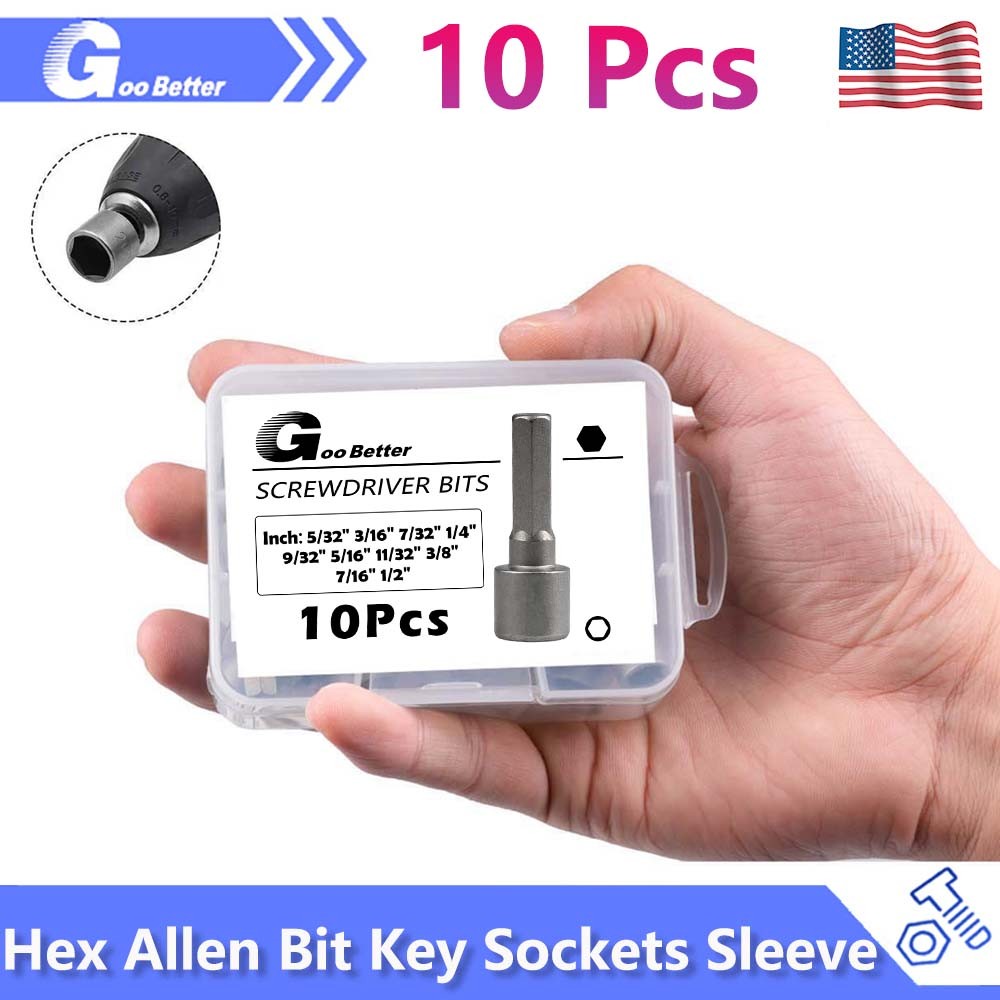 10pcs Inch Hex Allen Bit Key Sockets Sleeve Nut Driver Screwdriver Nonmagnetic
