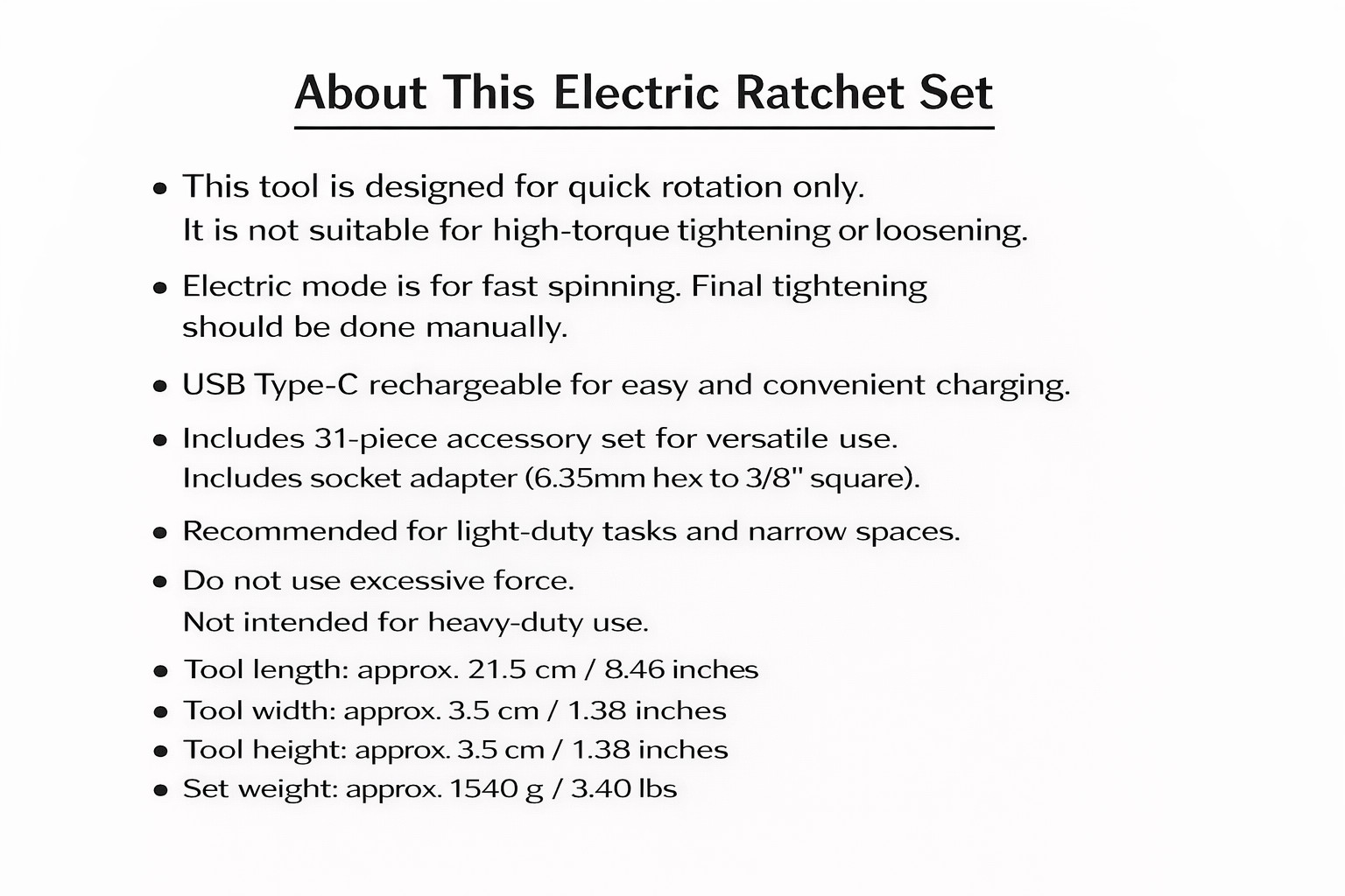 VESSEL 400ER3-1M Electric Ratchet Set USB-C Rechargeable 31pcs Japan Tool
