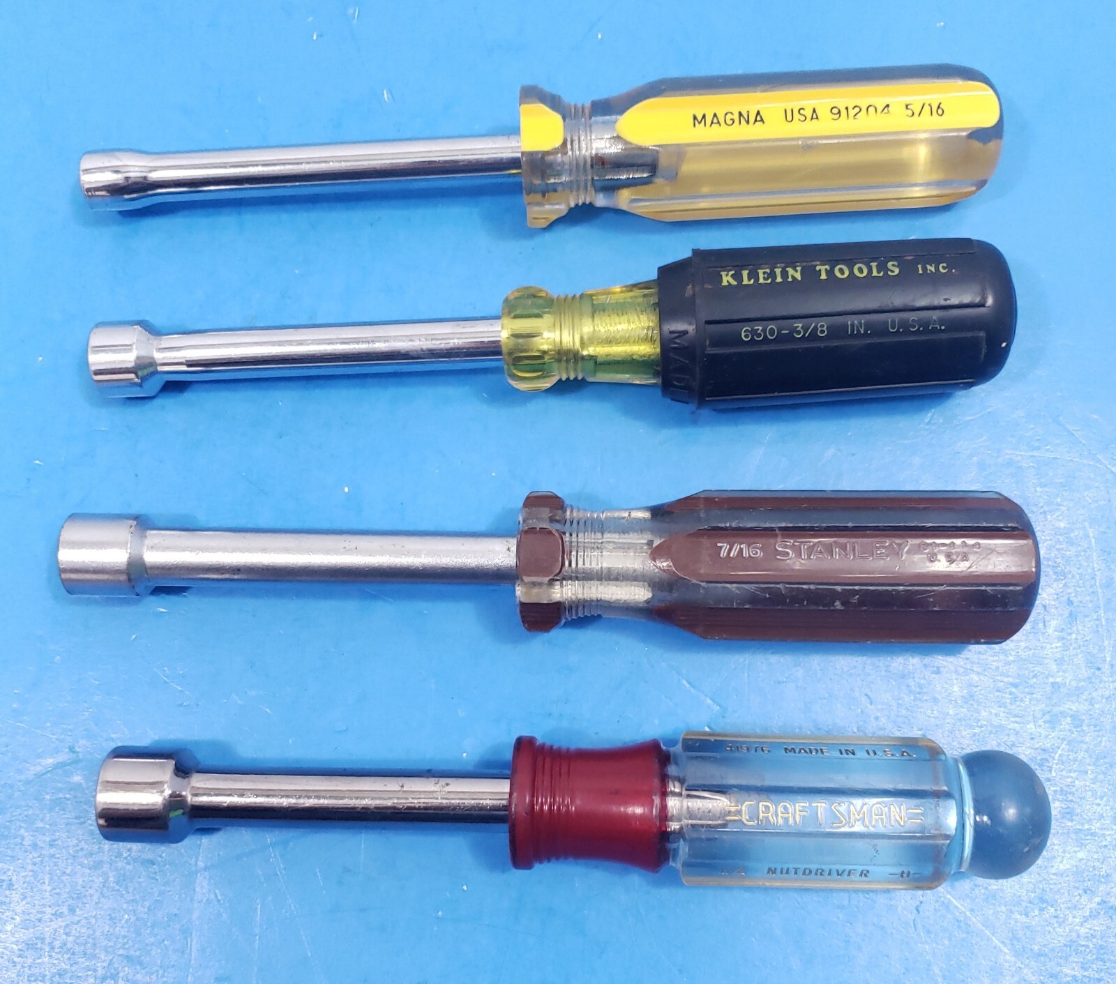 Collection of 4 Nut Drivers Craftsman, Klein, Magna, Stanley all Made in USA
