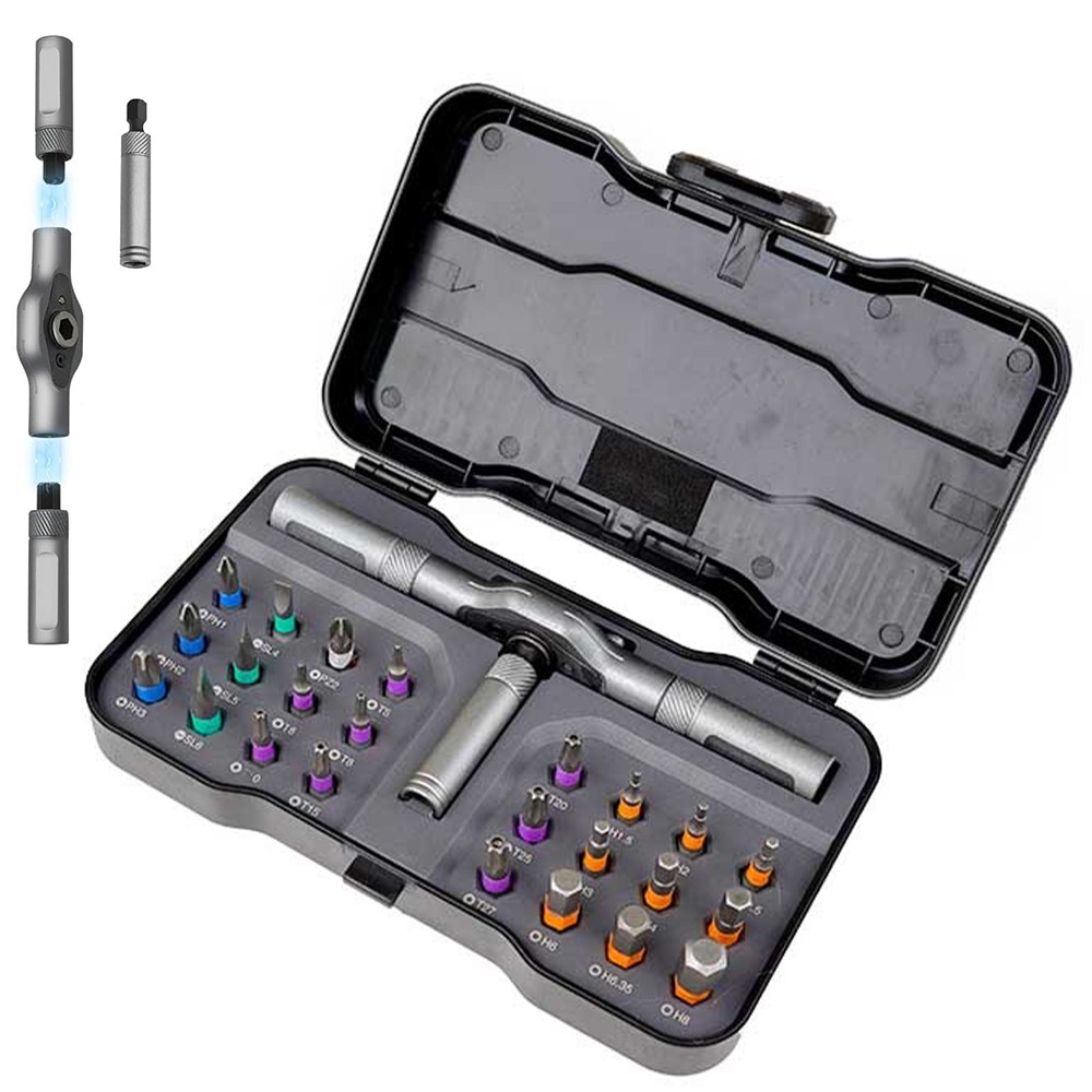 24-in-1 Ratchet Screwdriver Set T-Handle Magnetic Bits Repair Tool Kit Black