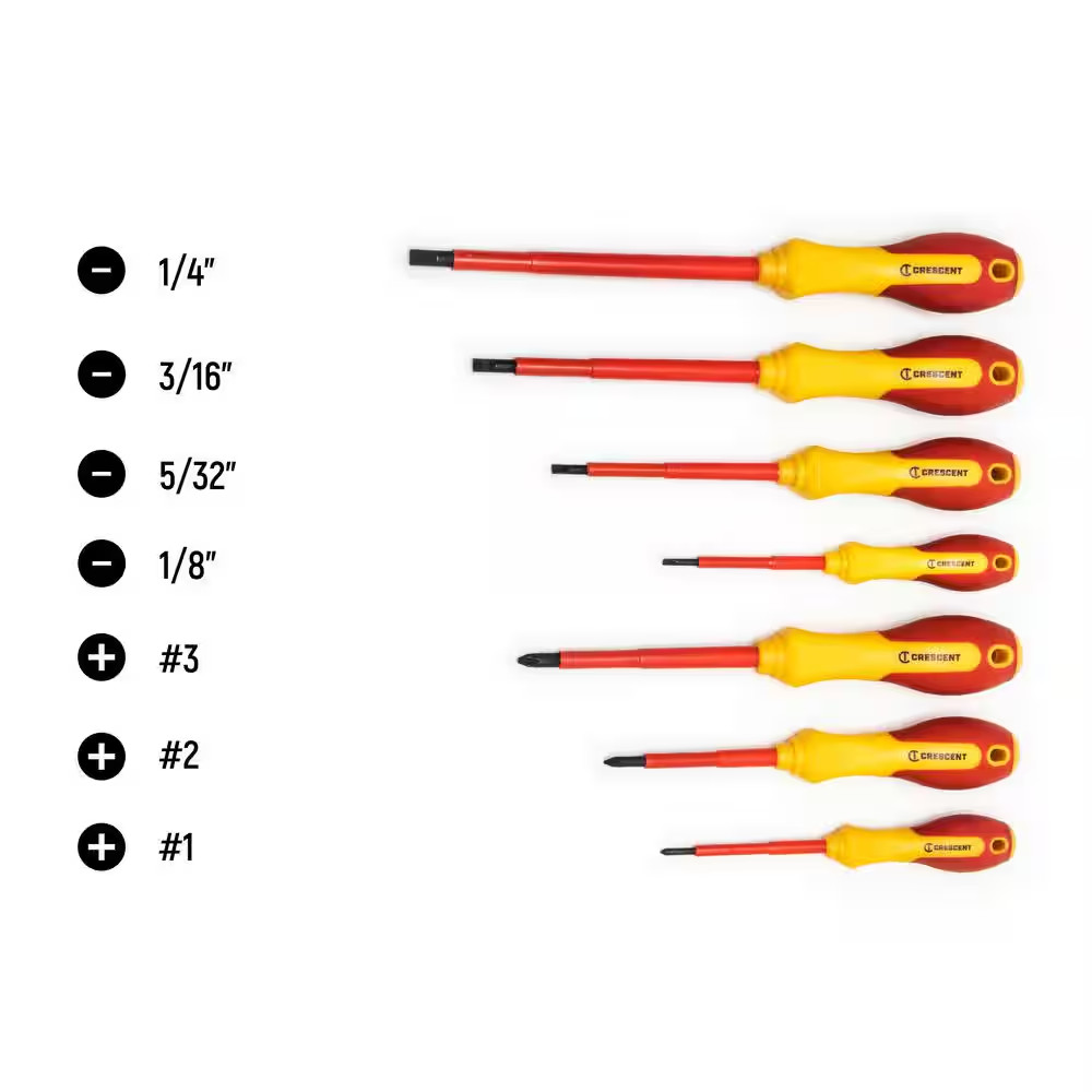 VDE Insulated Phillips and Slotted Screwdriver Set (7-Piece)