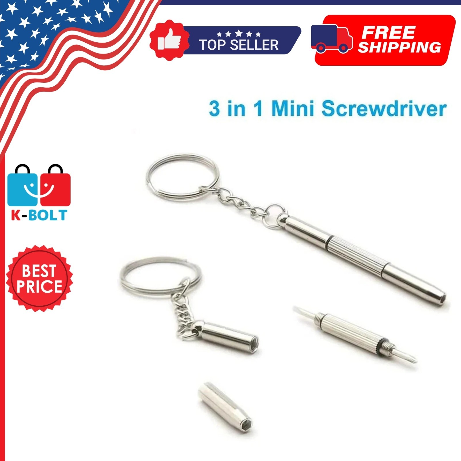 Mini 3-in-1 Glasses Screwdriver Set Spectacle Watch Sunglass Repair Kit Keychain