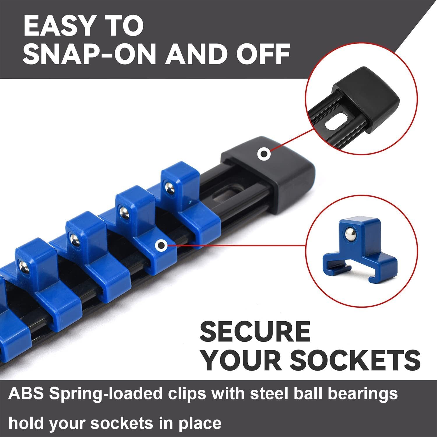 9 Pc Abs Socket Organizer 1/2 Inch 3/8 Inch And 1/4 Inch Drive Socket Rail Holde
