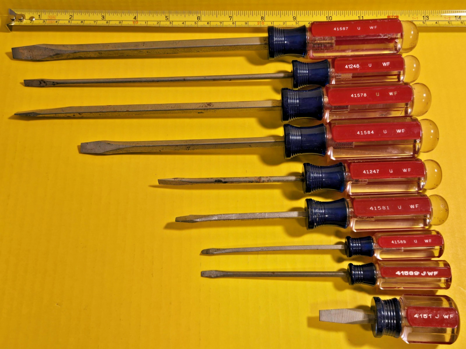 Vintage Craftsman USA WF Slotted Screwdriver Set Red & Clear Lot Of 9