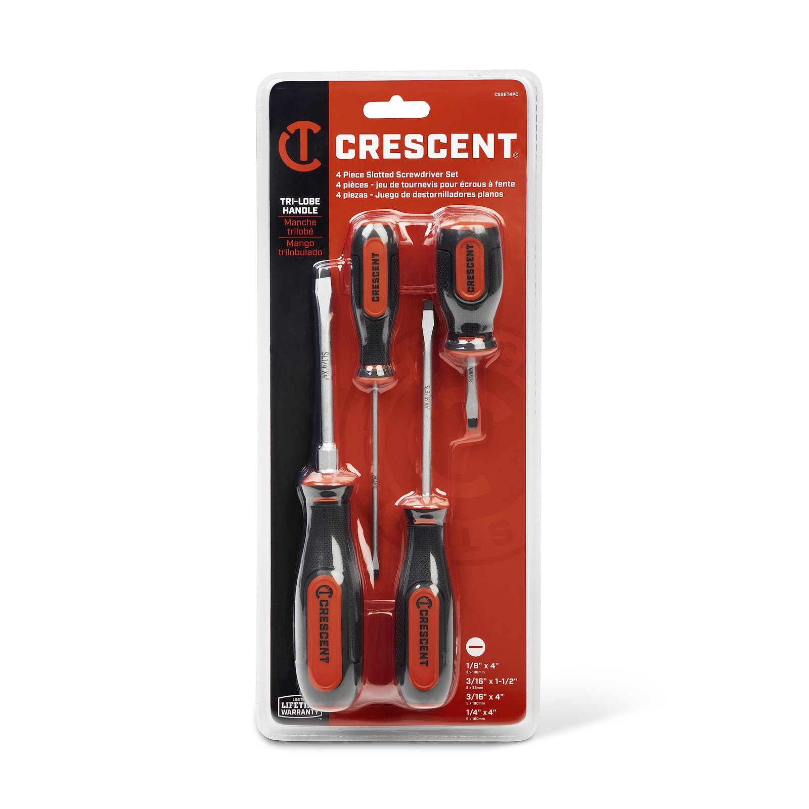 Crescent 4 Pc. Slotted Dual Material Screwdriver Set, Rawhide & Black