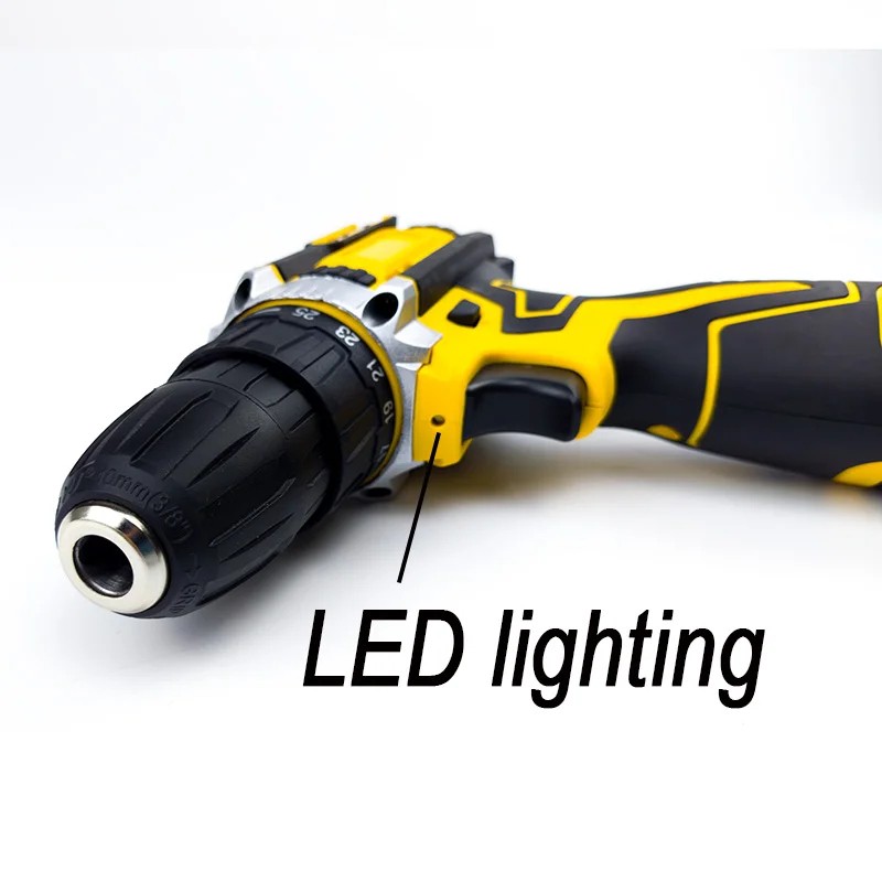 Lithium Electric Drill & Screwdriver, 18 Torque Settings, LED Light