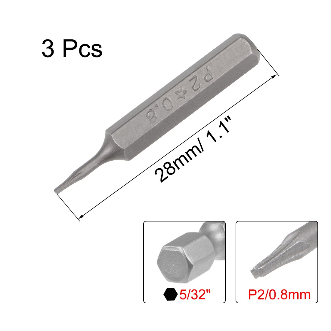 3pcs Screwdriver Bits 5/32 Inch Hex Shank Star-Shape P2/0.8mm Bit