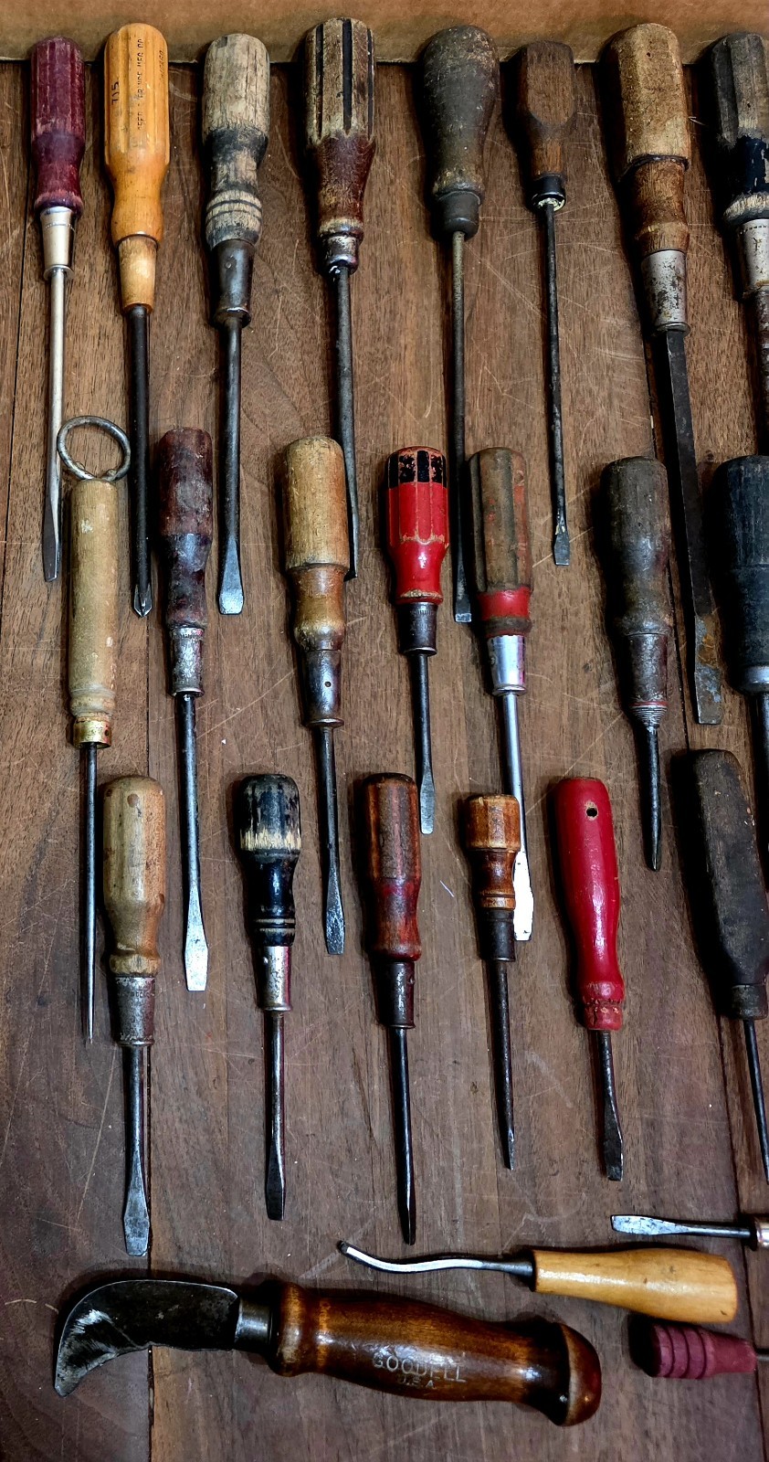 Over 50 plus Wooden Handled Screwdrivers and other tools.