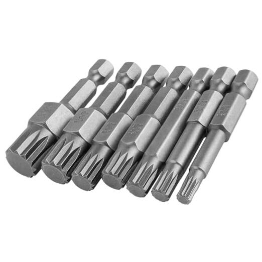 7 Pieces 50mm Triple Square Spline Bit Set Quick Change 1/4″ Hex Shank 12