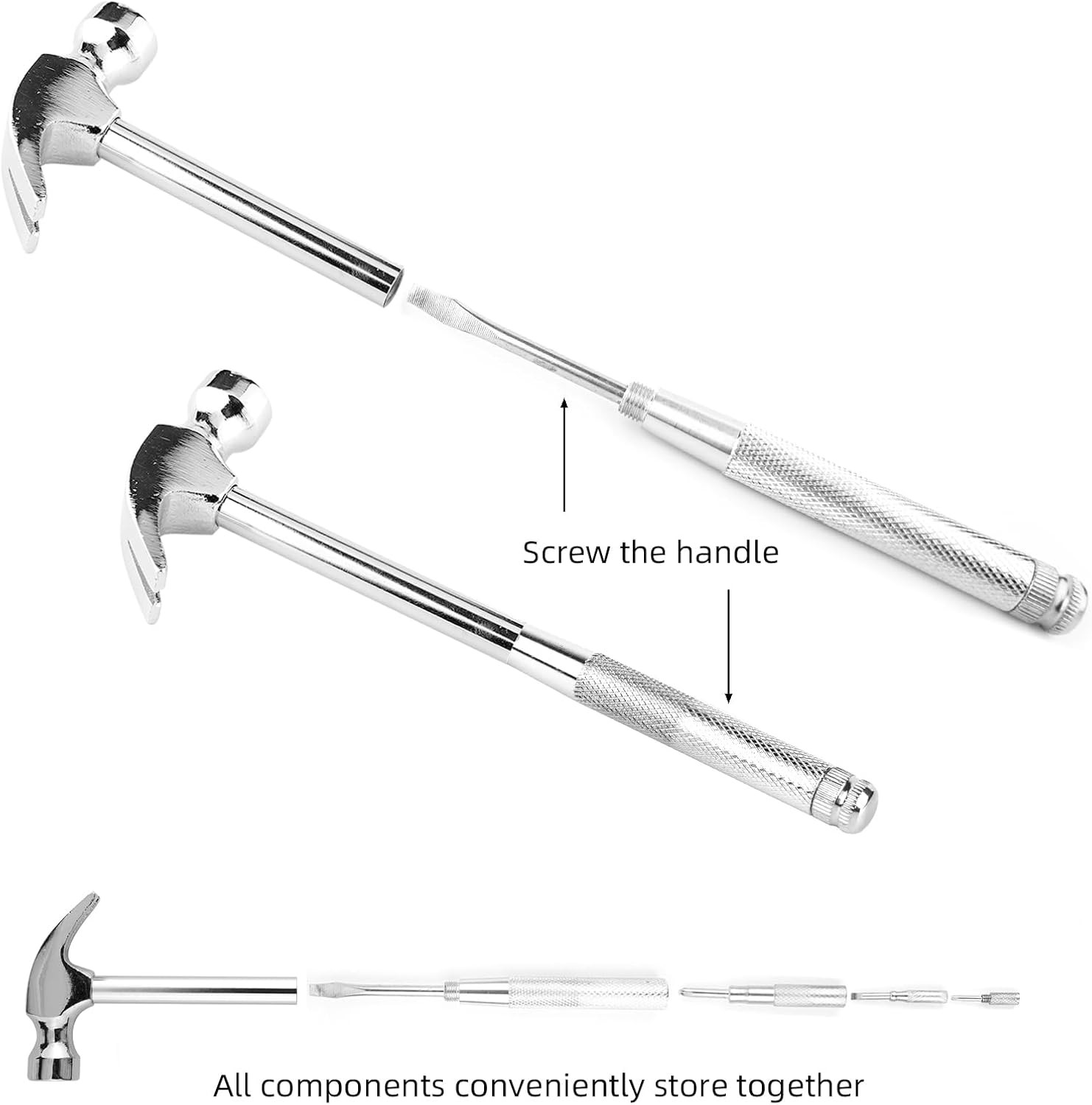 6-in-1 mini multifunctional metal hammer and screwdriver hand tool for Silver