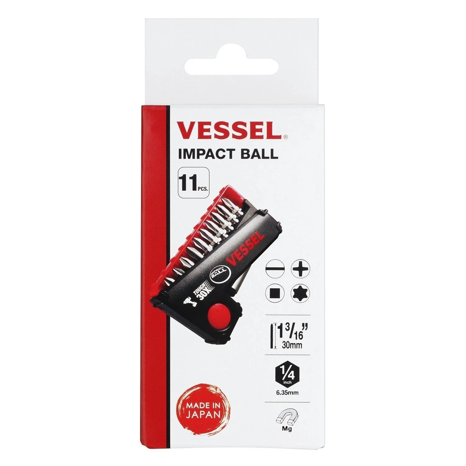 Vessel Cordless Electric Screwdriver w Ball Grip, High Torque, 11 pc Bit Set