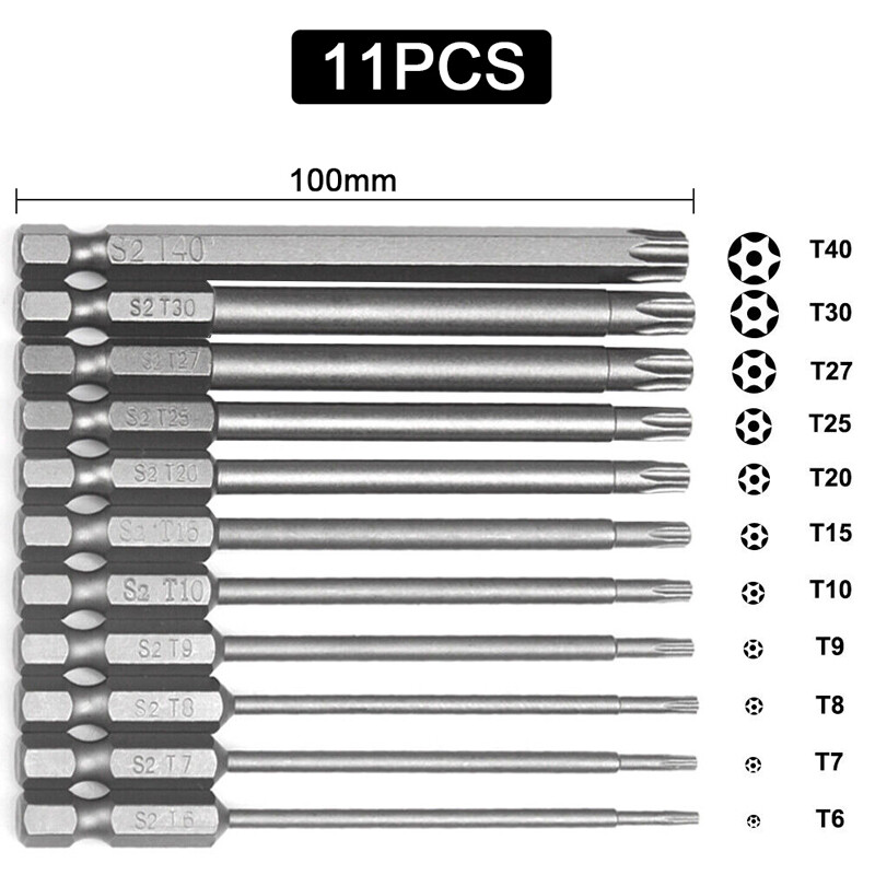23pcs Torx Screwdriver Bit Set Hex Security Magnetic Head 50mm 100mm Extra Long