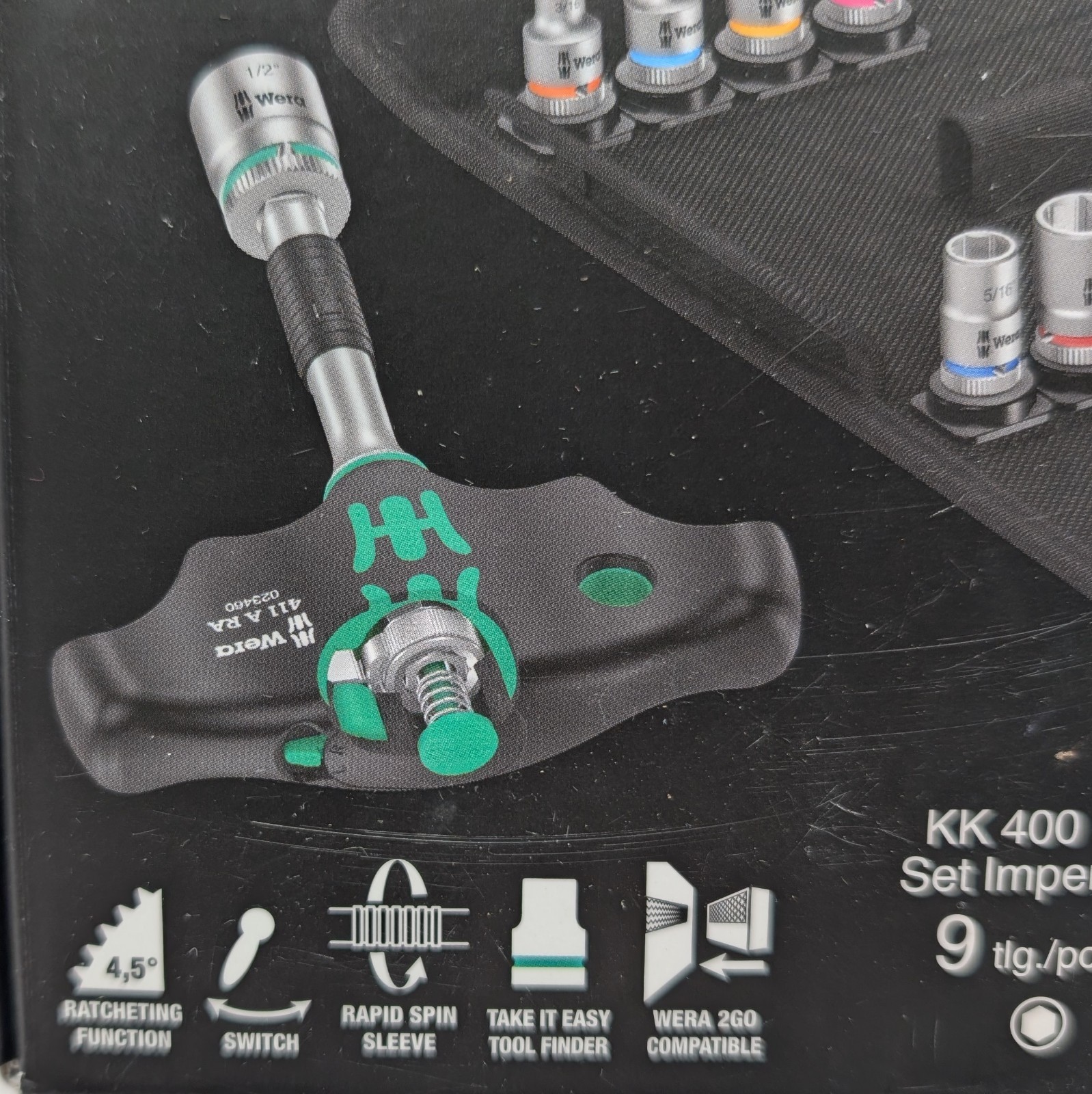 Wera Kraftform Kompakt 400 RA Set Imperial 2 Ratcheting T-Handle 05057474001