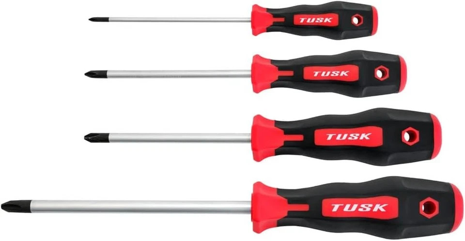 TUSK 4-Piece JIS Screwdriver Set #0 #1 #2 #3 Magnetic Tip Ergonomic