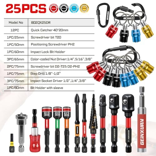 25Pcs Bit Holder Key Chain, 1/4″ Hex Shank One Handed Quick Change& 25pcs