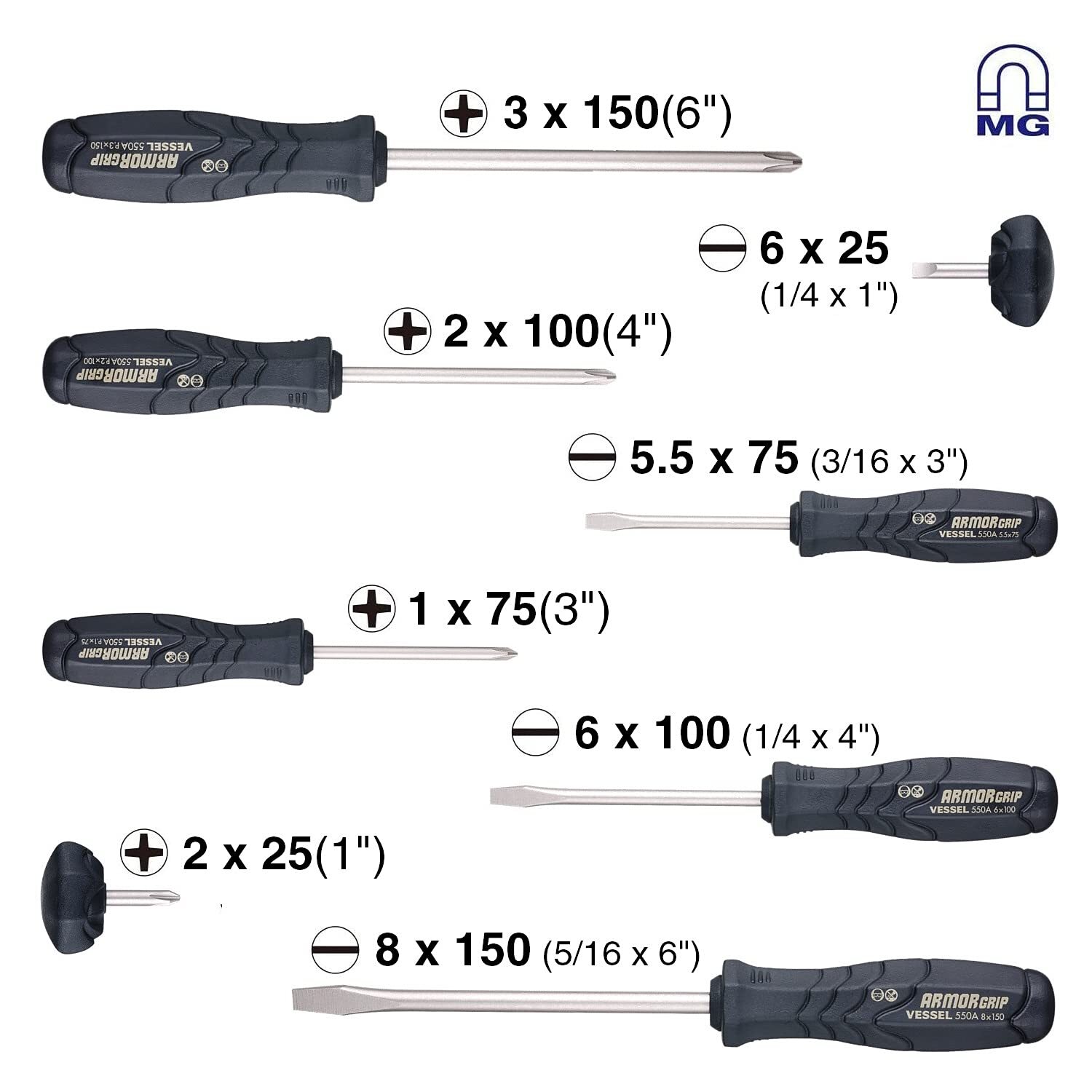 Vessel 550A8PTU ARMOR Screwdriver 8PC. Set