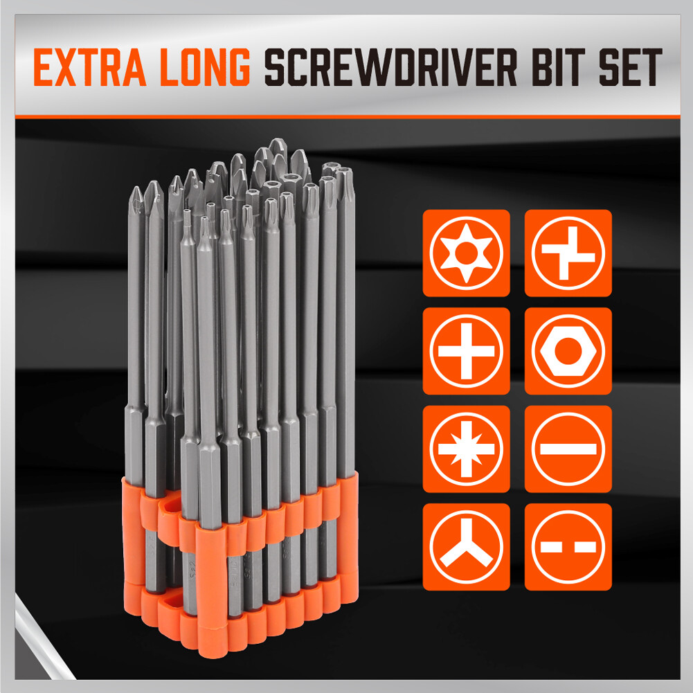 32 Pcs 1/4″ Shank Extra Long Security Power Bit Set 6″ Tamper Proof S2 Steel.