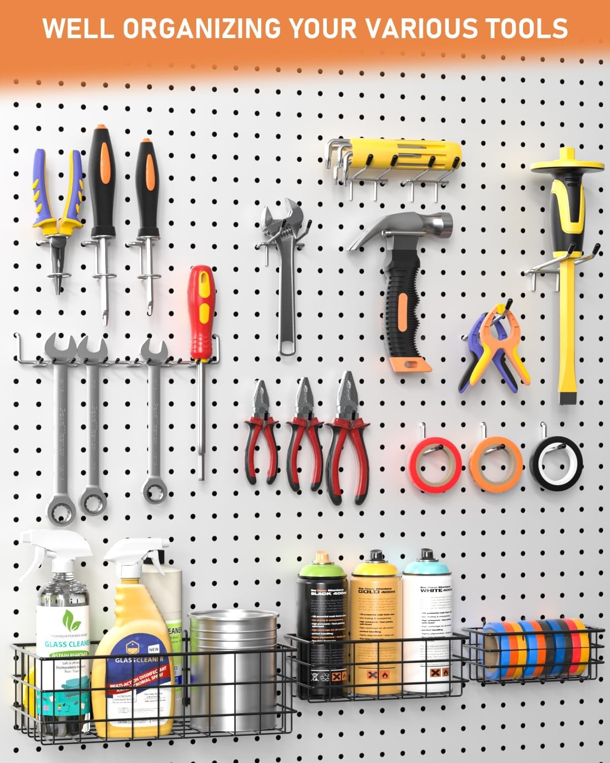 INCLY 1/4“ Extra Thick Pegboard Accessories Kit, 100PCS Heavy Duty Silver