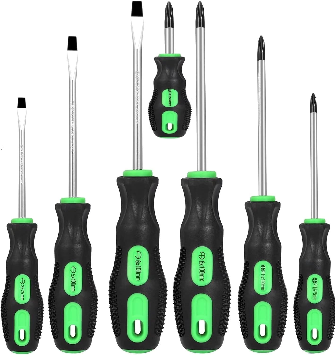 GURADESIGN 7-Piece Magnetic Screwdrivers Set, 4 ‎Phillips & Slotted, Green