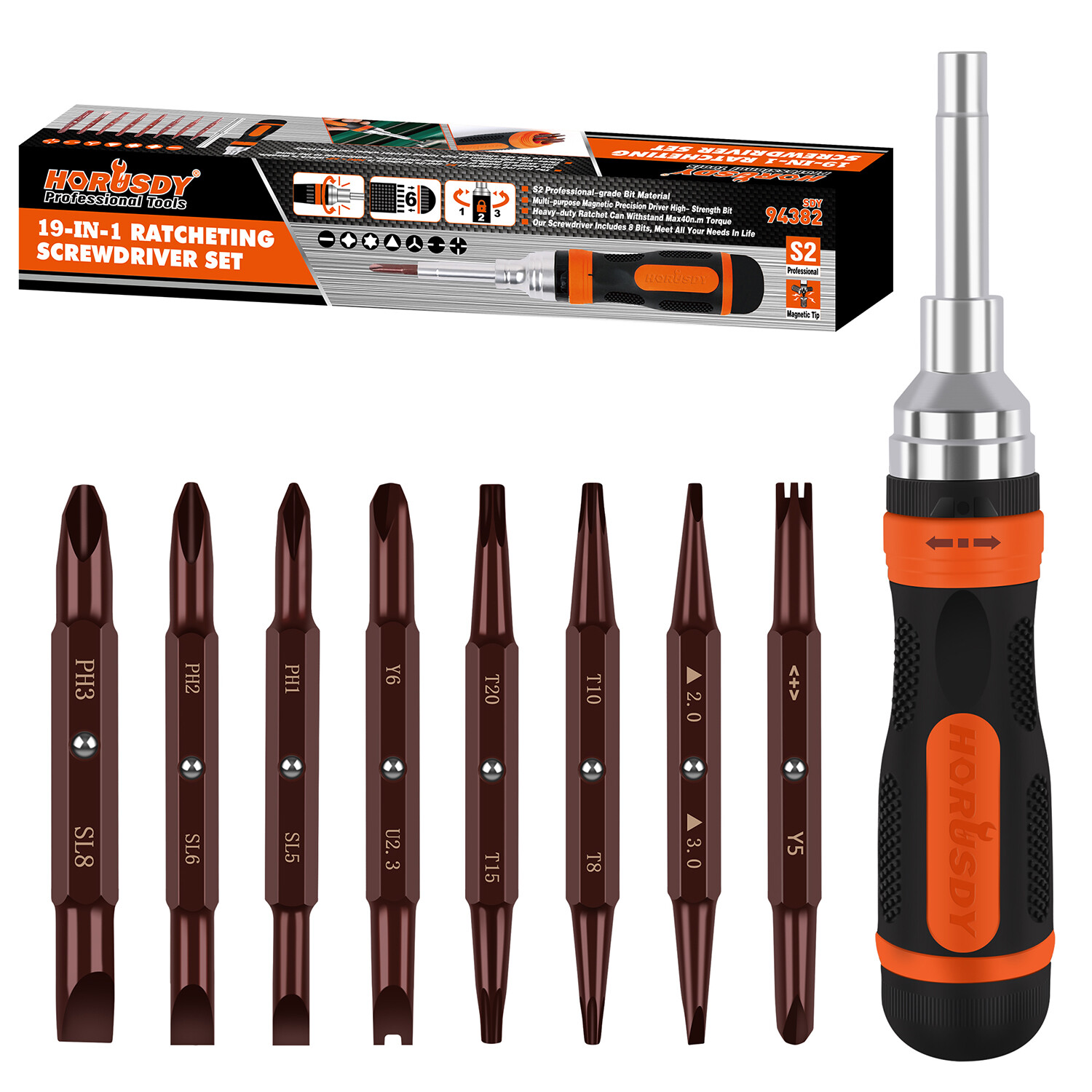 18 in 1 Magnetic Ratchet Versatile Screwdriver Set Security Bits AntiSlip Handle
