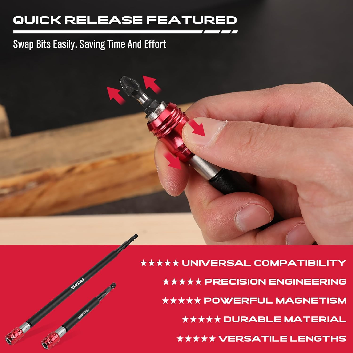 Magnetic Screwdriver Bit Holder Set: 2-Piece 1/4 Inch Hex Shank Quick Release Ex