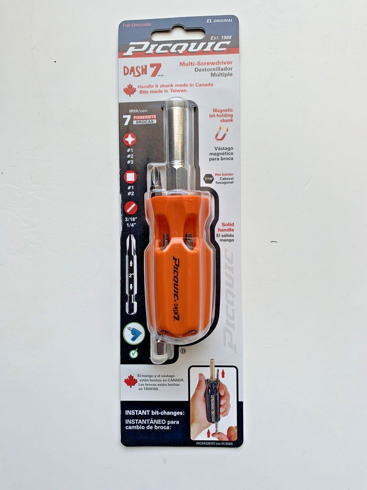 PICQUIC DASH 7 Screwdriver – Multi Bit with 7 Hex Powerbits – Orange