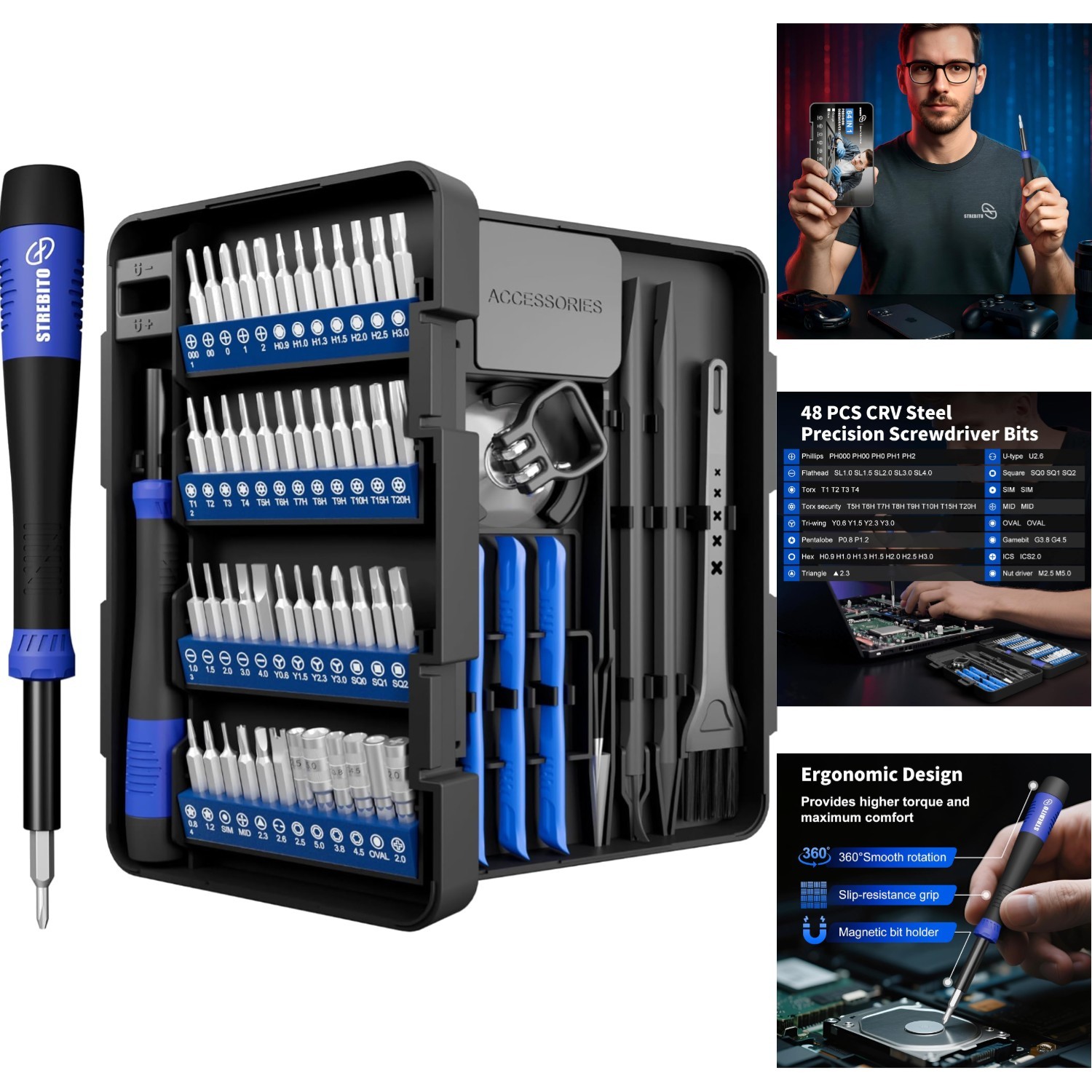 64pc Small Precision Screwdriver Set Repair Tool Kit for PC Phone Laptop Console