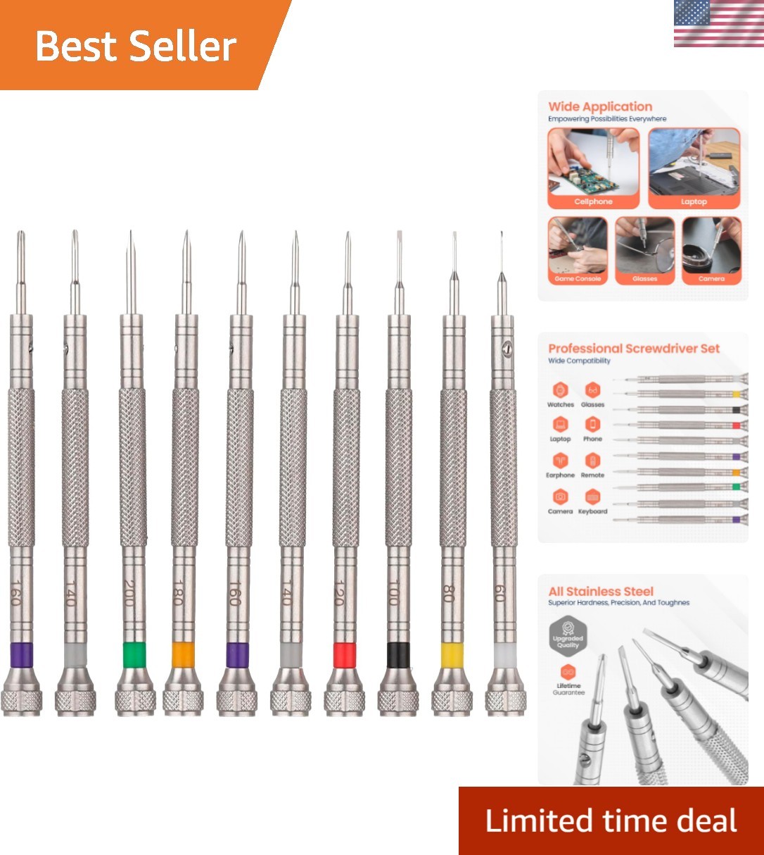 Versatile 10-Piece Stainless Steel Screwdriver Set – Repair Watches & Glasses