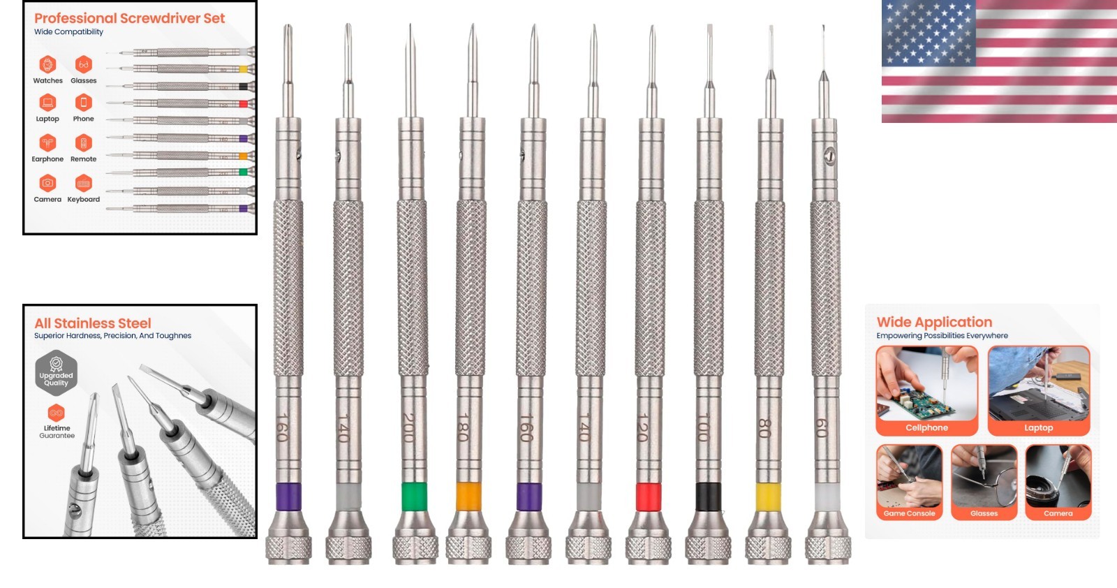 Versatile 10-Piece Stainless Steel Screwdriver Set – Repair Watches & Glasses