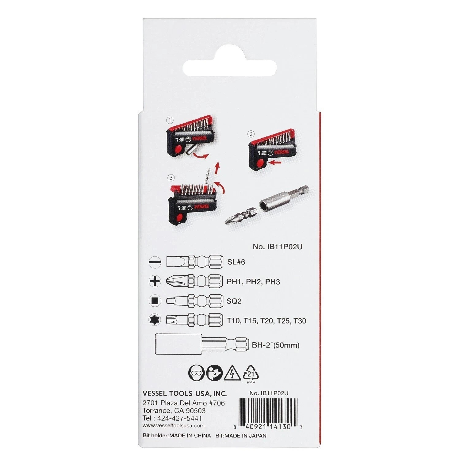Vessel Cordless Electric Screwdriver w Ball Grip, High Speed, 11 pc Bit Set