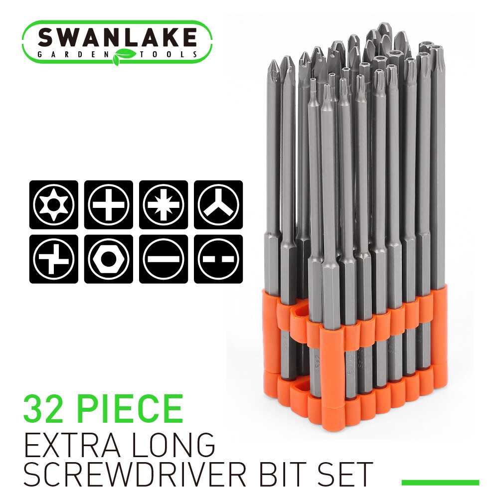 32pc Extra Long Security Bit Set Tamper Proof Torx Star 6 In 1/4″ Shank w Holder