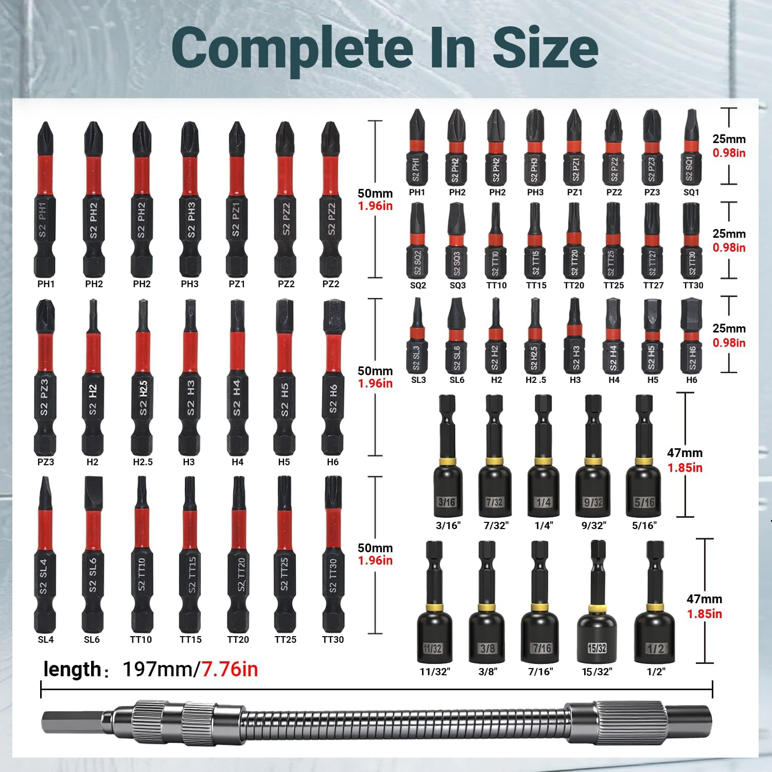 86-Piece Magnetic Impact Nut Driver Set, Sae/Metric Nut Driver Set, Right Angle