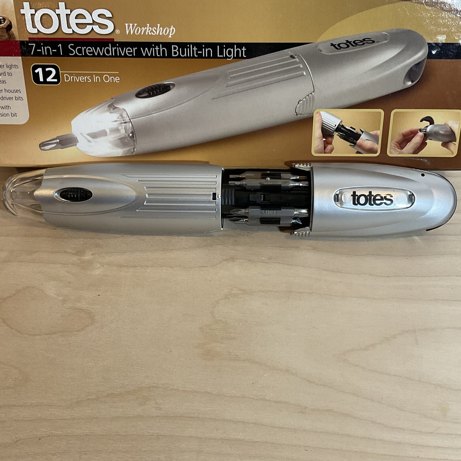 Totes Workshop 7-in-1 Screwdriver With Built-in Light (batteries NOT Included)