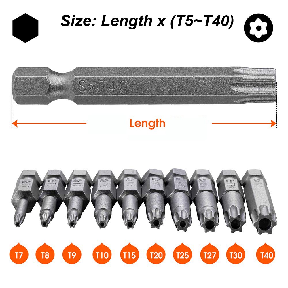 Torx Screwdriver Bits Hex Security Magnetic Head 1/4″ Hex Shank 50~200mm Length