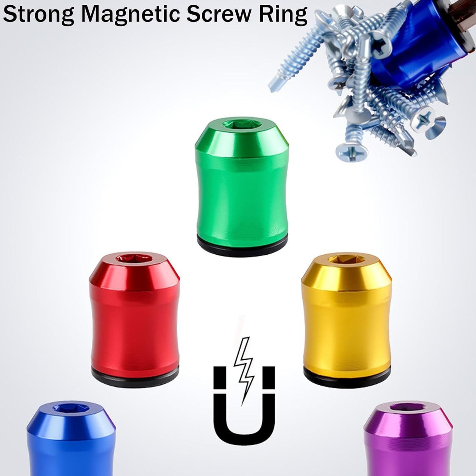 5Pcs Strong Magnetic Screw Holder Metal Ring 6.35 mm Shank Screwdriver Drill Bit