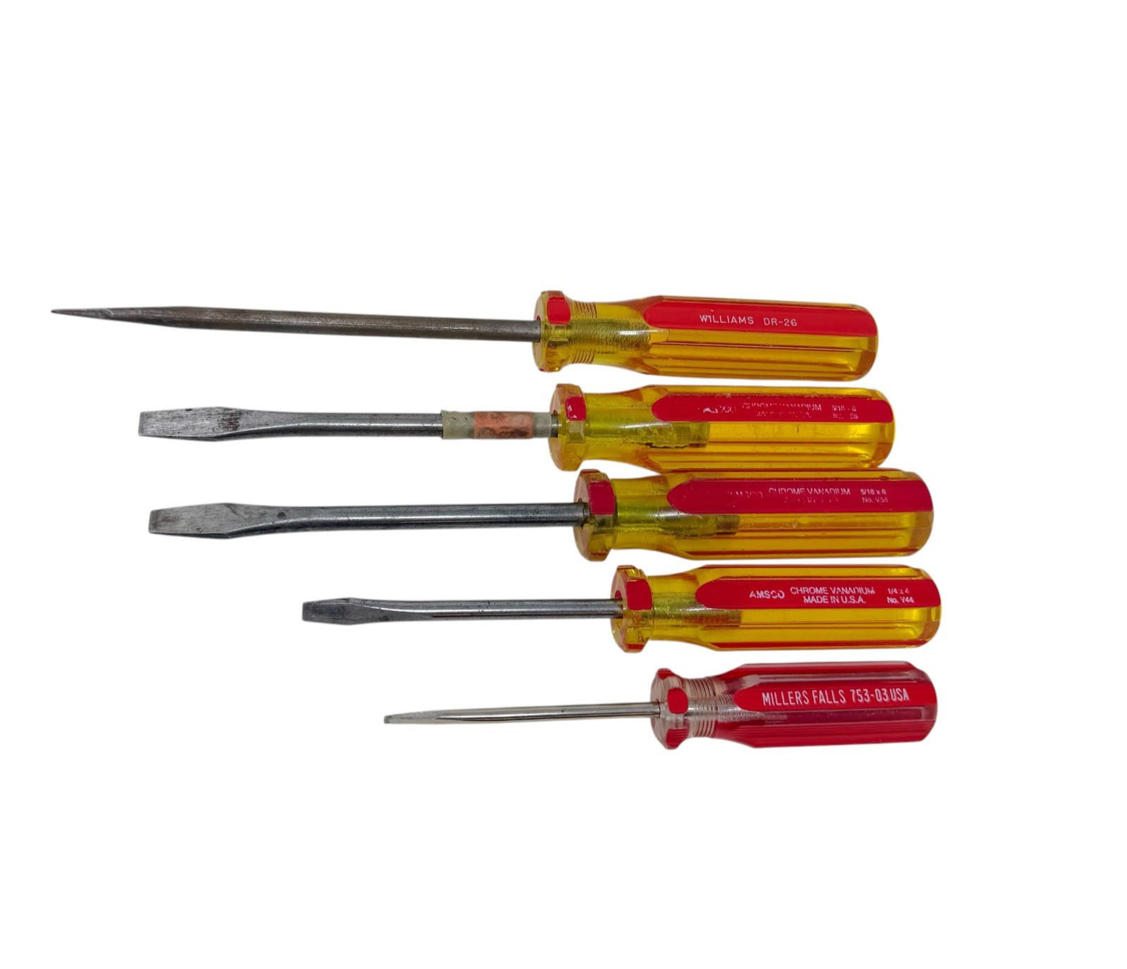 Williams, Millers Falls, Amscoand Assorted Mixed USA Screwdriver Set Rare, 5pc