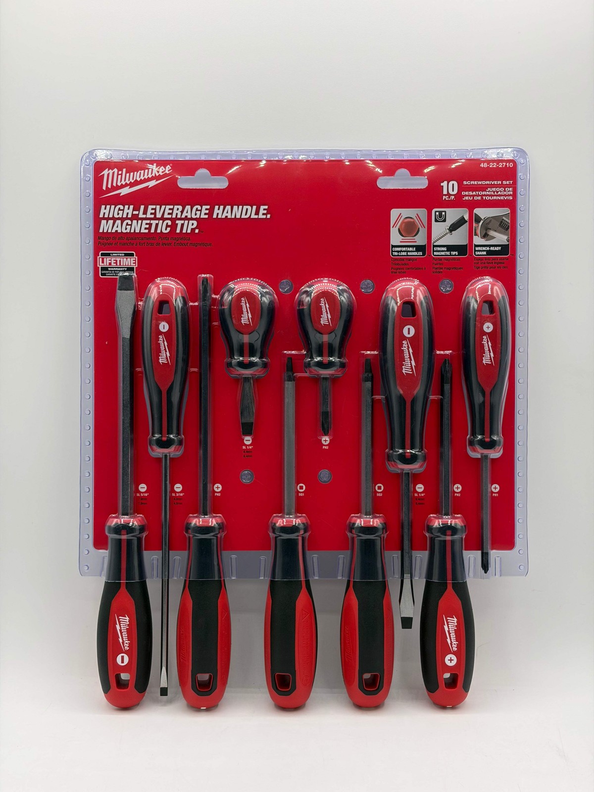 Milwaukee 10 Piece Screwdriver Set High-Leverage Handle Magnetic Tip 48-22-2710