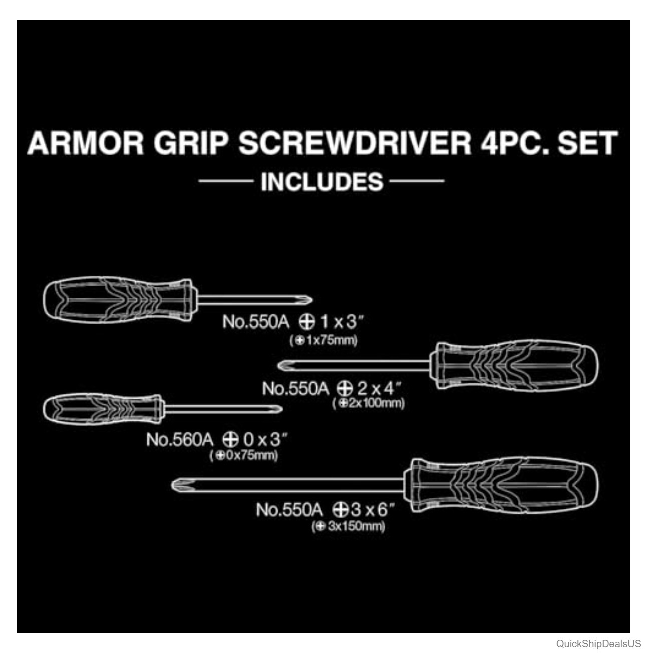 JIS Screwdriver Set 4 Piece Cross Point Tip Ergonomic Soft Grip Magnetic