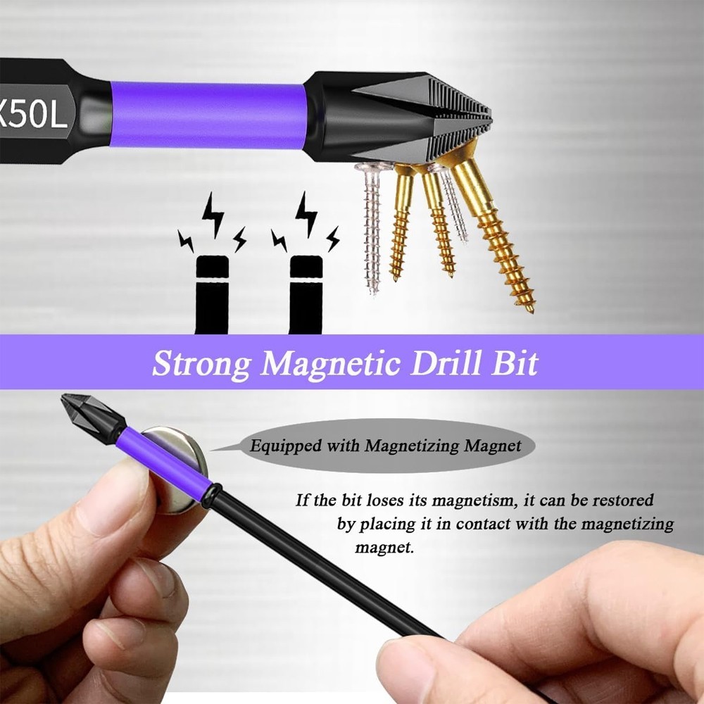 Magnetic Non-Slip Shockproof Screwdriver Bits Phillips Hex Shank for Power Tools