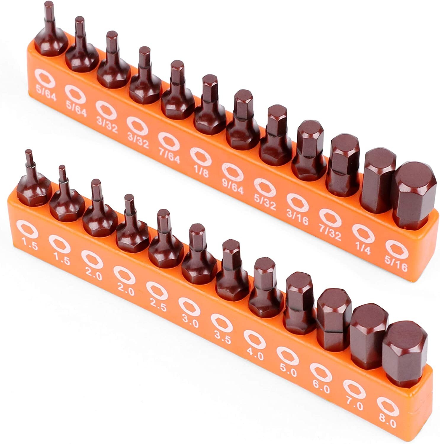 24-Piece Hex Head Allen Wrench Drill Bit Set, Metric and SAE S2 Steel Hex Bits