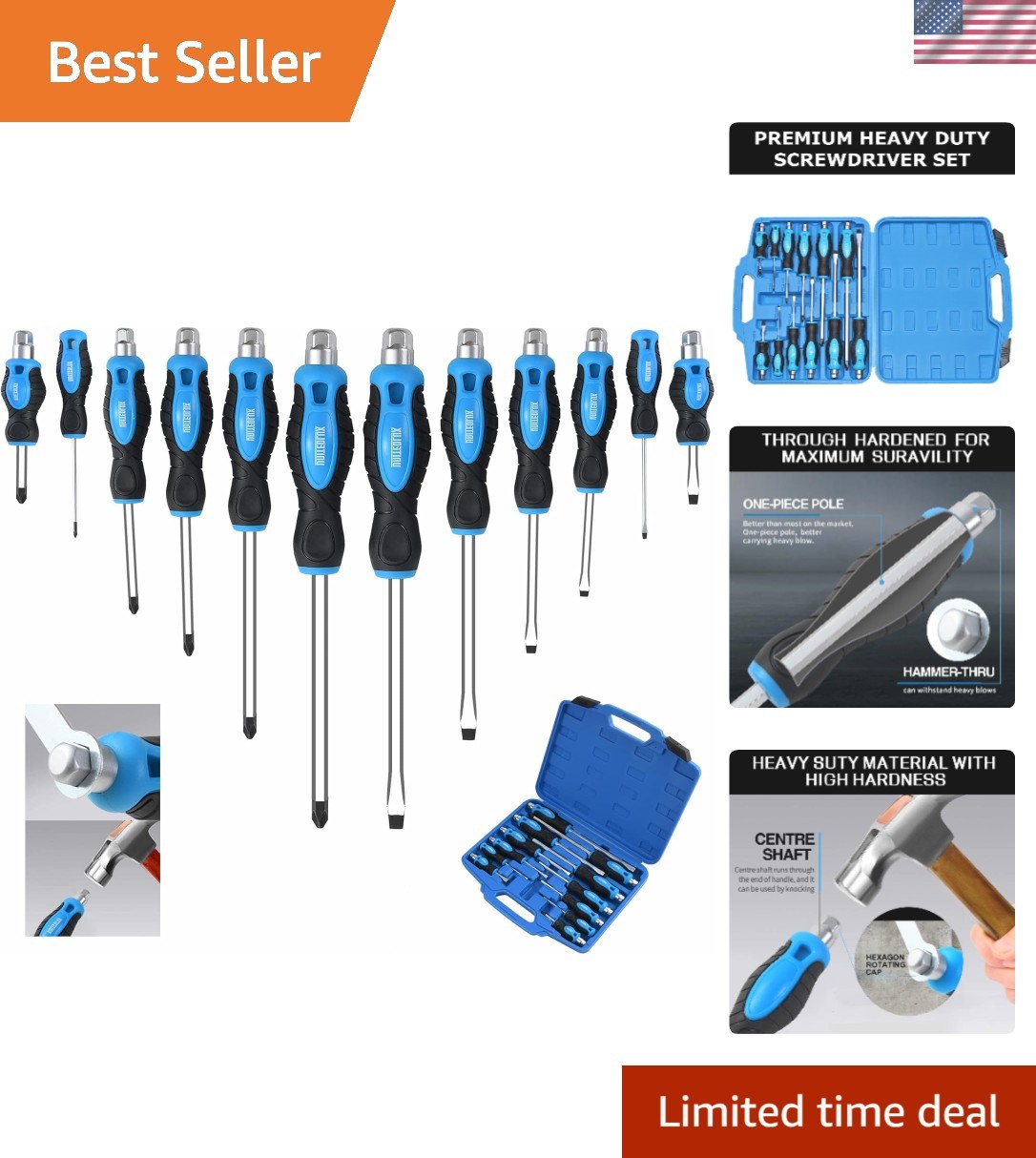 12-Piece Screwdriver Set with Magnetic Tips & Comfort Grip Handle