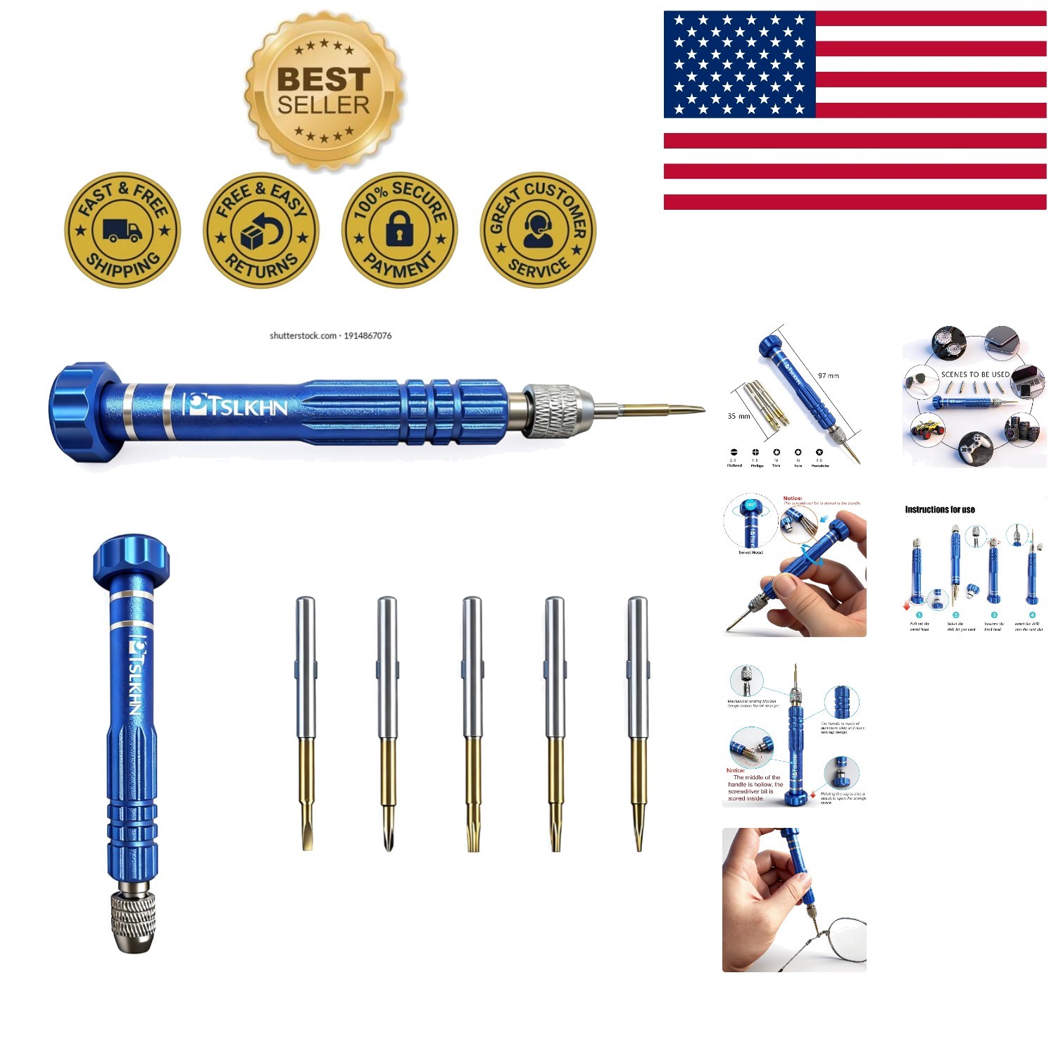 Compact All-in-One 5-in-1 Screwdriver Set, Durable Magnetic Tool for Technicians